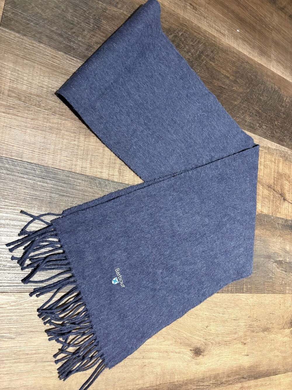 Barbour Plain Lambswool Fringed Scarf in Navy
